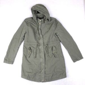 Ambiance Outerwear Hooded Utility Parka Jacket Olive Green Size L Drawstring